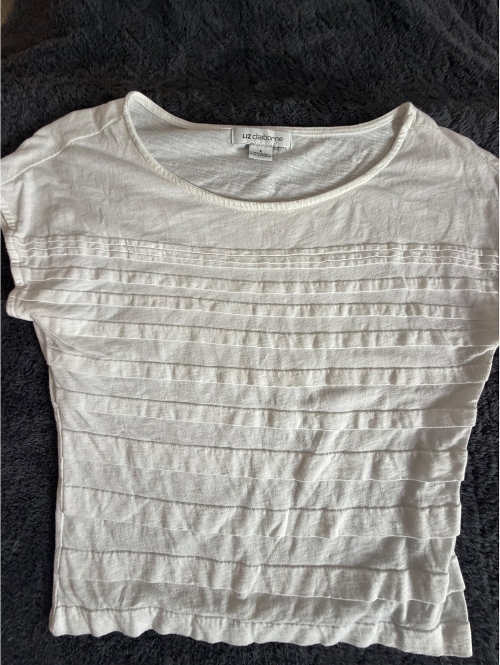 Liz Claiborne White Cotton Modal Blend Short Sleeve Top Size S
